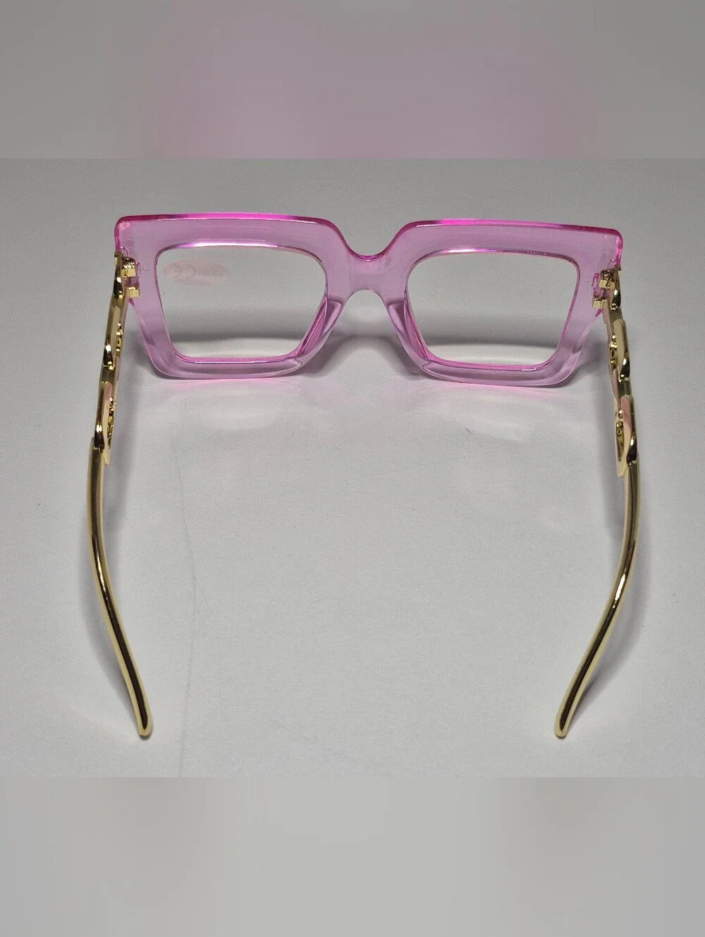 Bold Pink Square Reading Glasses with Gold Temples